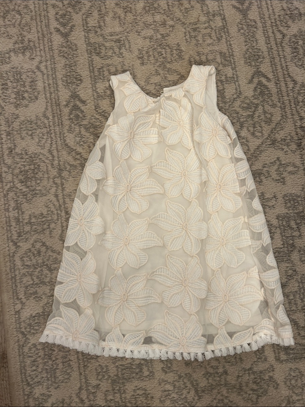 Girls' Cream Floral Lace A-Line Dress